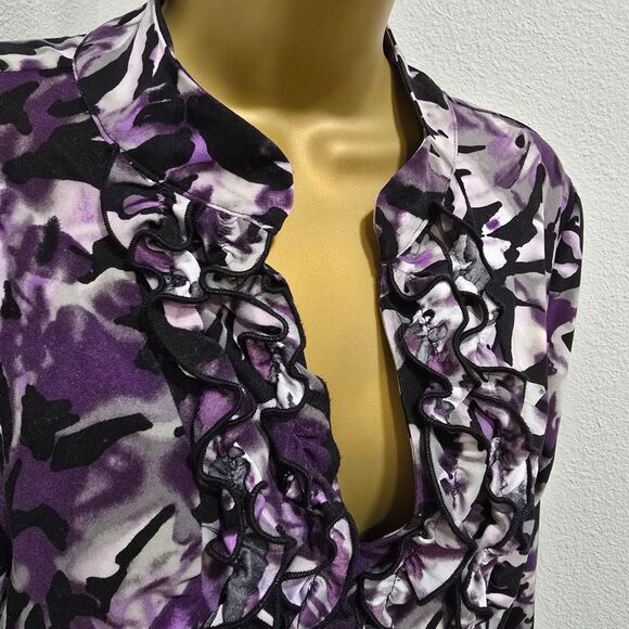 VTG Babydoll Ruffled Tunic Top Womens XL Purple Black Whimsigoth Fairy Cottage - Picture 2 of 9